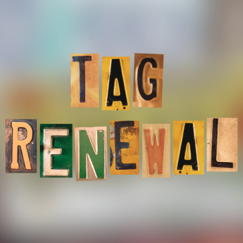 Letters from auto tags spelling Tag Renewal